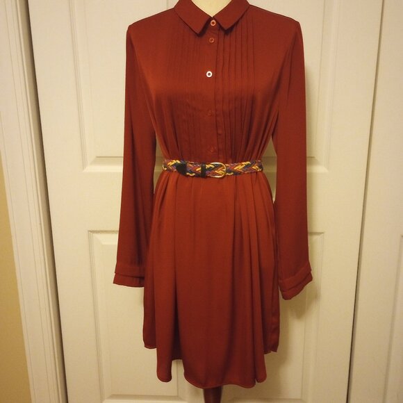 BCBG Rich Burgundy Silky Swing Tunic Shirt Dress sz M - Picture 13 of 14